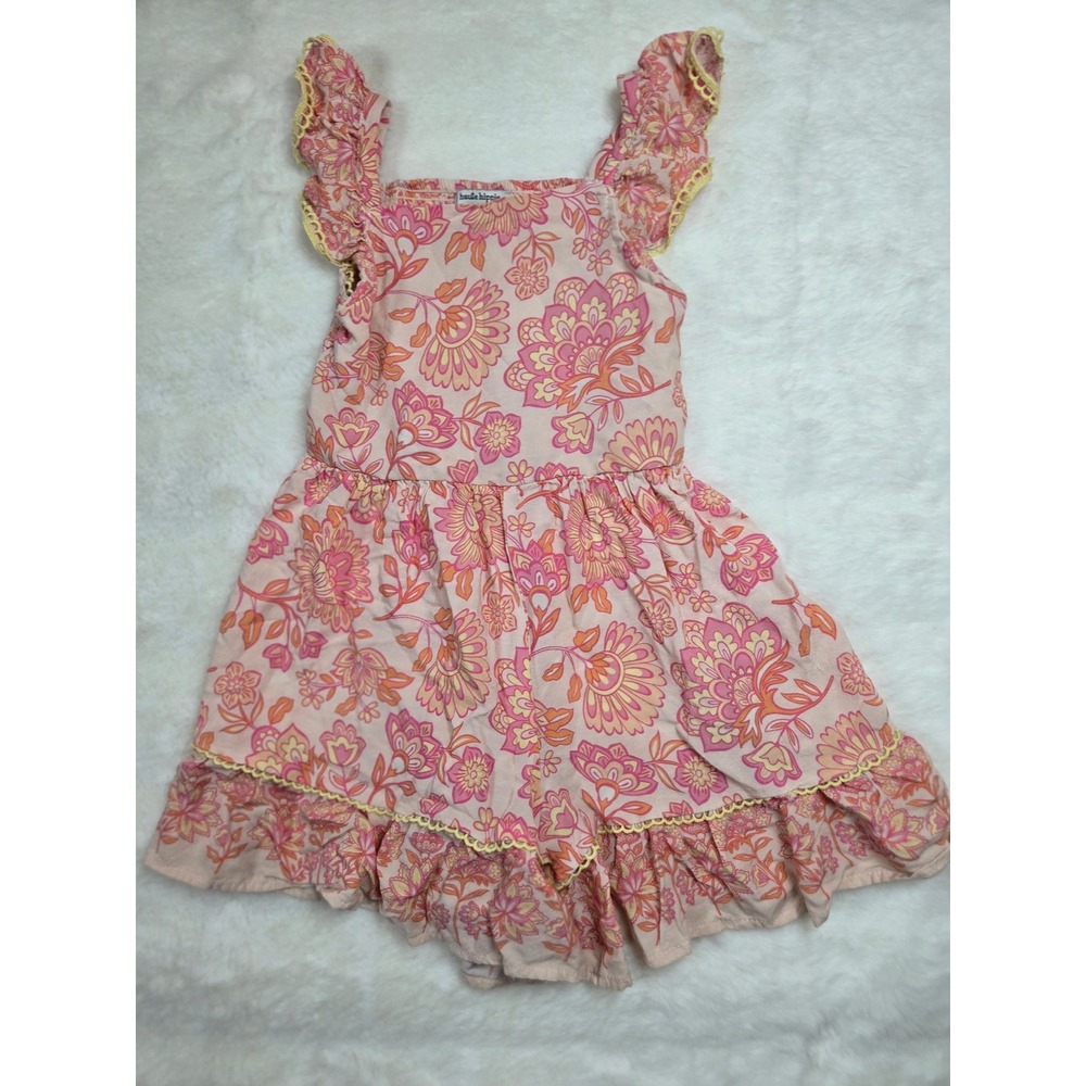 Haute Hippie Kids Pink Floral‎ Paisley Boho Romper Ruffle Sleeve Size 6
